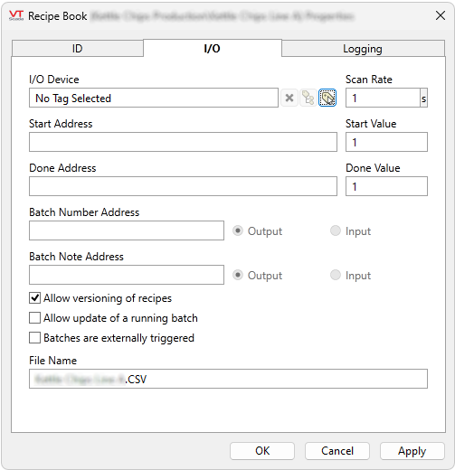 Recipe Book Tag I/O tab from the properties dialog.