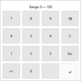 C (to clear all input), +/- (to toggle between positive and negative values), backspace for corrections. Press ESC to close the keypad and cancel all entries.