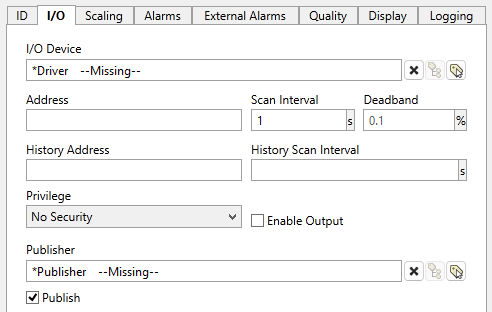 Analog Status tag - I/O tab
