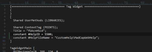 The image displays text widget code with two added constants declared.