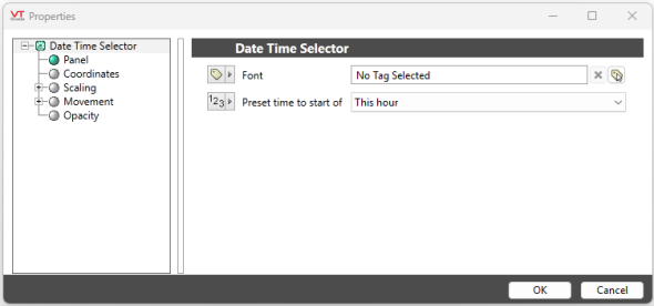 Select a font tag or specify the default time preset.