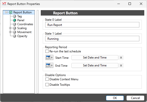 Example of a Report Button Properties dialog