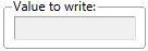 A form field is displayed. A label on the top-left side says "Value to write". A narrow grey line borders the field, evenly spaced, without intersecting the label.