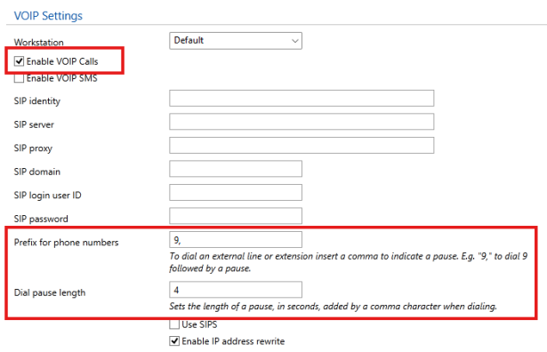 VoIP settings include the options needed for two-stage dialing